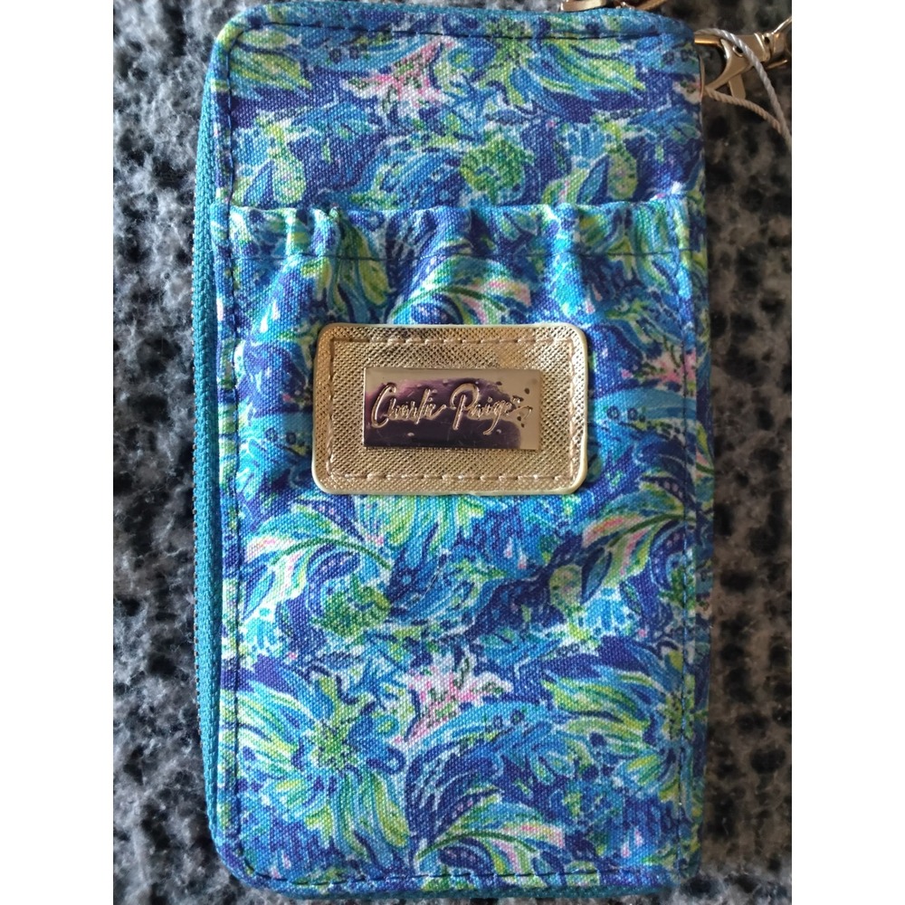 Charlie Paige Blue Green Tropical Floral Phone Wristlet Wallet NWT 404581